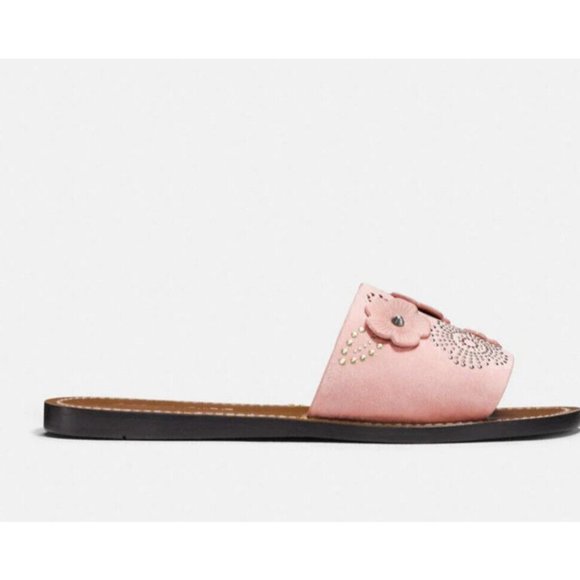 NIB Coach Peony Suede Slide Sandals w/ Tea Rose Rivets G2091 - Size 5B - Picture 2 of 8